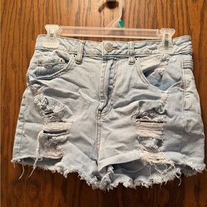 Distressed Light Blue Denim Shorts